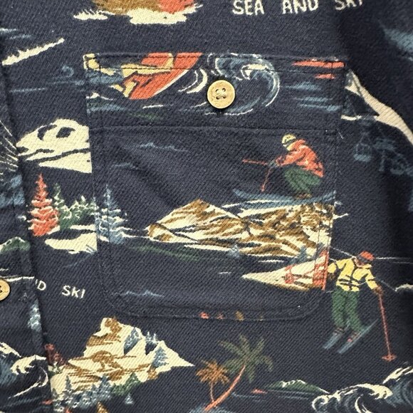 Faherty Mens Navy L Super Brushed Stretch Flannel Button-Up Shirt Sea to Ski - Picture 5 of 8